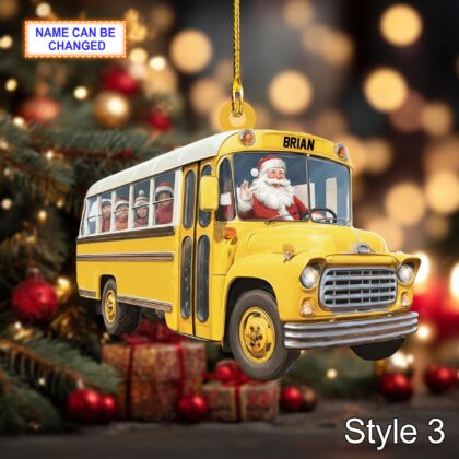 Custom Name Santa Drives School Bus Personalized Ornament - Image 5