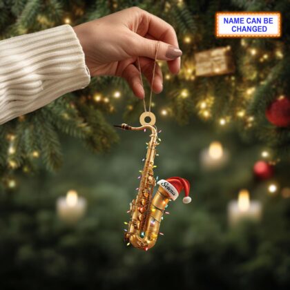 Musical Saxophone acrylic 2D flat Christmas ornament – festive tree hanging acrylic holiday decoration - Image 3