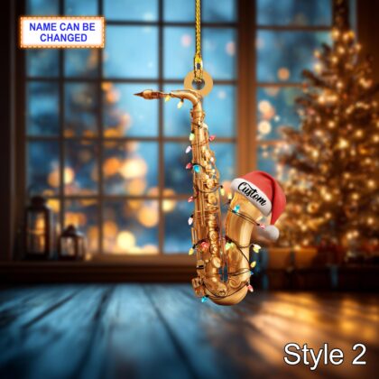 Musical Saxophone acrylic 2D flat Christmas ornament – festive tree hanging acrylic holiday decoration - Image 4