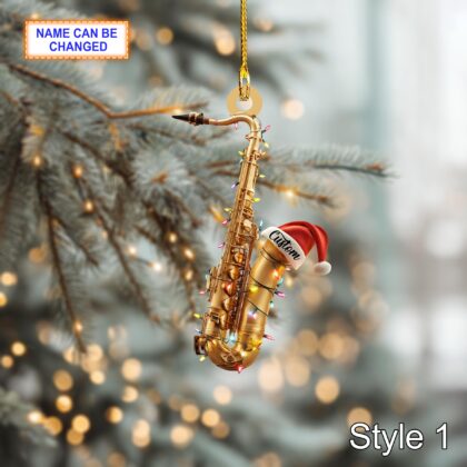 Musical Saxophone acrylic 2D flat Christmas ornament – festive tree hanging acrylic holiday decoration