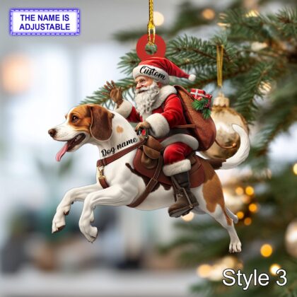 Santa Riding Beagle Christmas Ornament – Funny Dog Lover Tree Hanging Decoration - Image 3