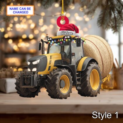 Farmer Tractor Baler Christmas Ornament – Rustic Farm Tree Hanging Decoration