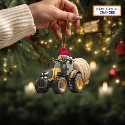 Alternative view of Farmer Tractor Baler Christmas Ornament – Rustic Farm Tree Hanging Decoration