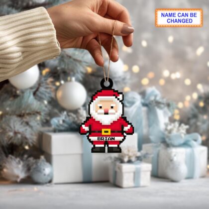 Custom Name Pixel Santa Claus Personalized Ornament – Christmas Tree Hanging Decor - Image 3