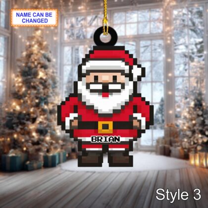 Custom Name Pixel Santa Claus Personalized Ornament – Christmas Tree Hanging Decor - Image 5