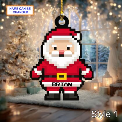 Custom Name Pixel Santa Claus Personalized Ornament – Christmas Tree Hanging Decor