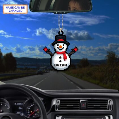 Custom Name Pixel Snowman Personalized Ornament – Christmas Tree Hanging Decor - Image 3