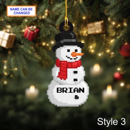 Custom Name Pixel Snowman Personalized Ornament – Christmas Tree Hanging Decor - Image 5