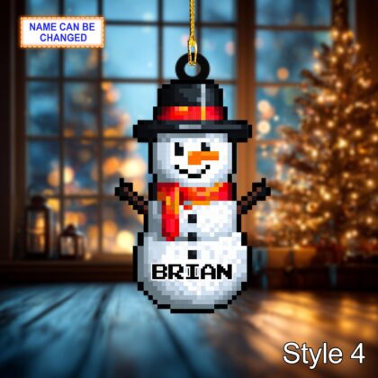 Custom Name Pixel Snowman Personalized Ornament – Christmas Tree Hanging Decor - Image 6
