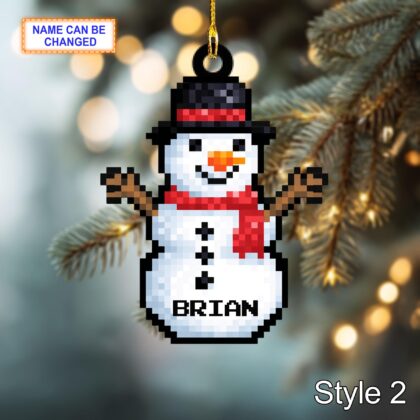 Custom Name Pixel Snowman Personalized Ornament – Christmas Tree Hanging Decor - Image 4