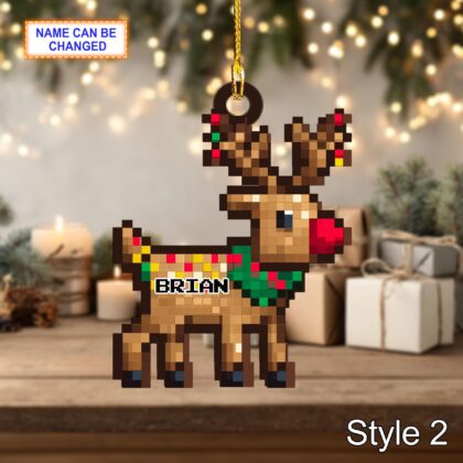 Custom Name Pixel Reindeer Personalized Ornament – Christmas Tree Hanging Decor - Image 4