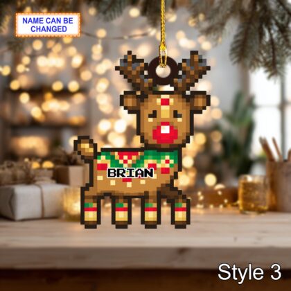 Custom Name Pixel Reindeer Personalized Ornament – Christmas Tree Hanging Decor - Image 5