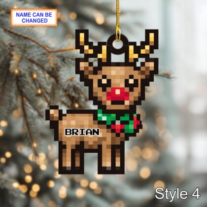 Custom Name Pixel Reindeer Personalized Ornament – Christmas Tree Hanging Decor - Image 6