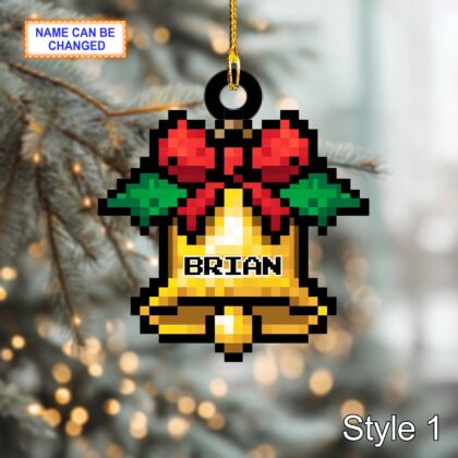 Custom Name Pixel Bell Personalized Ornament – Christmas Tree Hanging Decor