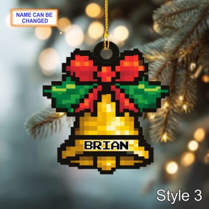 Custom Name Pixel Bell Personalized Ornament – Christmas Tree Hanging Decor - Image 5
