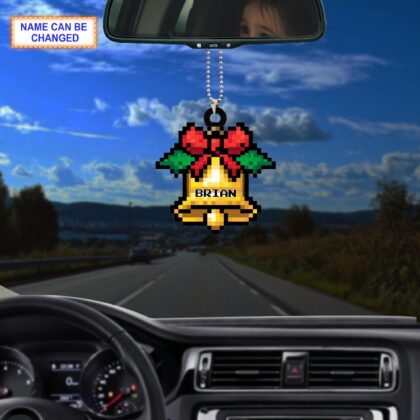 Alternative view of Custom Name Pixel Bell Personalized Ornament – Christmas Tree Hanging Decor