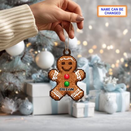 Alternative view of Custom Name Pixel Gingerbread Man Personalized Ornament