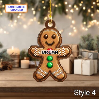 Custom Name Pixel Gingerbread Man Personalized Ornament - Image 6