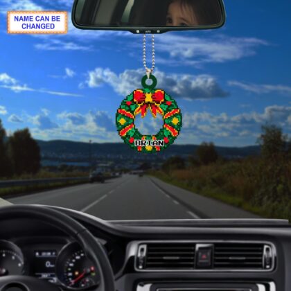 Alternative view of Custom Name Pixel Wreath Personalized Ornament – Christmas Tree Hanging Decor