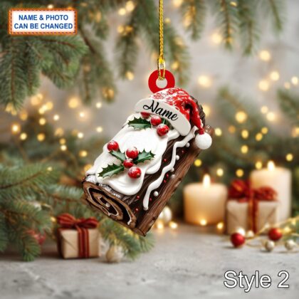 Alternative view of Custom Name Cake Yule Log Dessert Personalized Ornament