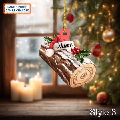 Custom Name Cake Yule Log Dessert Personalized Ornament - Image 3