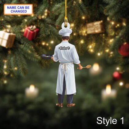 Custom Name Chef Christmas Ornament – Holiday Tree Hanging Decor