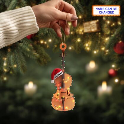 Alternative view of Musical Cello acrylic 2D flat Christmas ornament – festive tree hanging acrylic holiday decoration