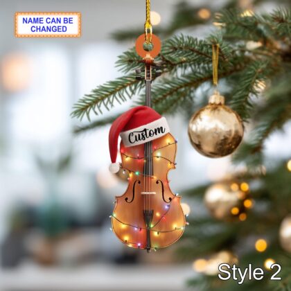 Musical Cello acrylic 2D flat Christmas ornament – festive tree hanging acrylic holiday decoration - Image 4