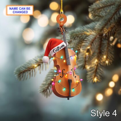 Musical Cello acrylic 2D flat Christmas ornament – festive tree hanging acrylic holiday decoration - Image 6