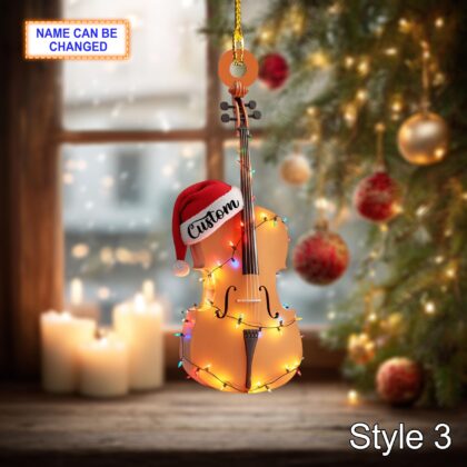 Musical Cello acrylic 2D flat Christmas ornament – festive tree hanging acrylic holiday decoration - Image 5