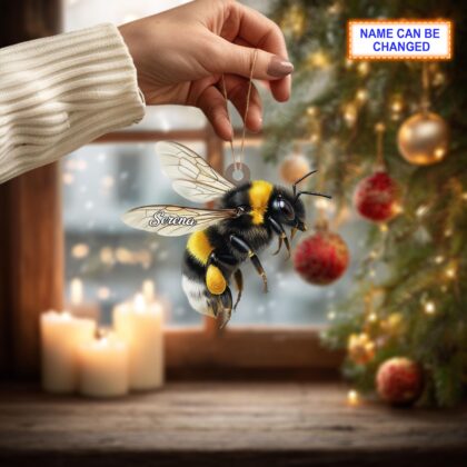 Alternative view of Custom Name Dry Pressing Bee Personalized Holiday Ornament