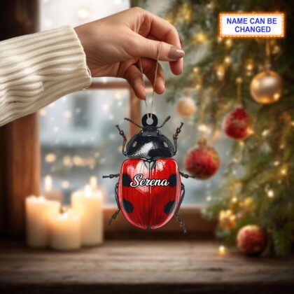 Alternative view of Custom Name Dry Pressing Coccinellidae Personalized Ornament
