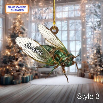 Custom Name Dry Pressing Cicada Personalized Holiday Ornament - Image 5