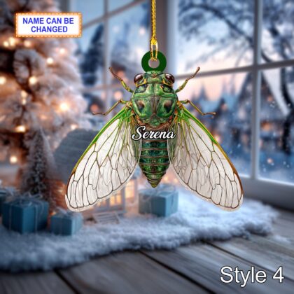 Custom Name Dry Pressing Cicada Personalized Holiday Ornament - Image 6