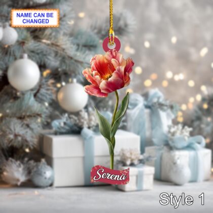 Custom Name Dry Pressing Tulip Personalized Ornament – Christmas Tree Hanging Decoration
