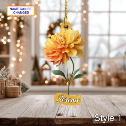 Custom Name Dry Pressing Dahlia Personalized Ornament – Christmas Tree Hanging Decoration