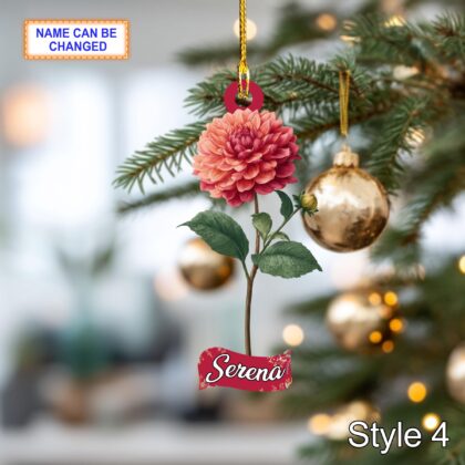 Custom Name Dry Pressing Dahlia Personalized Ornament – Christmas Tree Hanging Decoration - Image 6