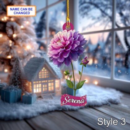 Custom Name Dry Pressing Dahlia Personalized Ornament – Christmas Tree Hanging Decoration - Image 4