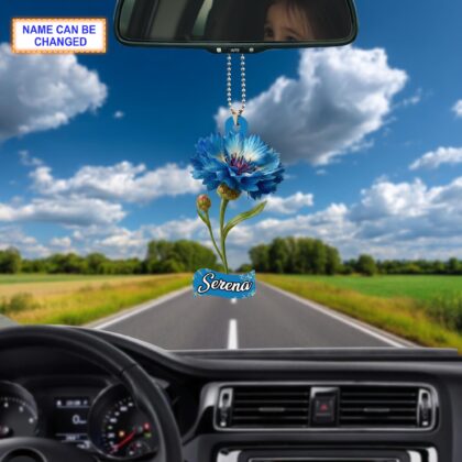 Alternative view of Custom Name Dry Pressing Centaurea Cyanus Personalized Ornament