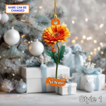 Custom Name Dry Pressing Gerbera Daisy Personalized Ornament