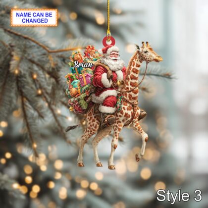 Custom Name Santar Riding Giraffe Personalized Ornament - Image 3