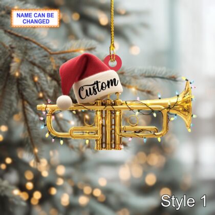 Musical Trumpet acrylic 2D flat Christmas ornament – festive tree hanging acrylic holiday decoration