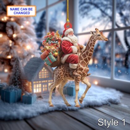 Custom Name Santar Riding Giraffe Personalized Ornament