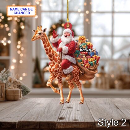 Custom Name Santar Riding Giraffe Personalized Ornament - Image 2