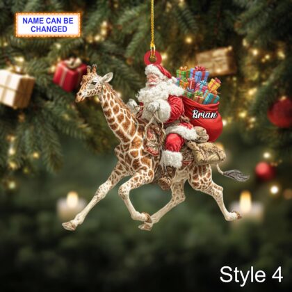 Custom Name Santar Riding Giraffe Personalized Ornament - Image 4
