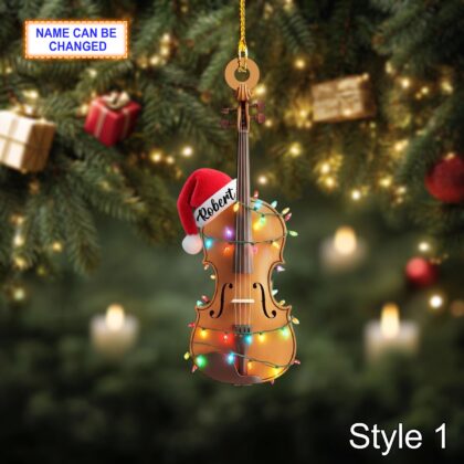 Musical Violin acrylic 2D flat Christmas ornament – custom name festive tree hanging acrylic holiday