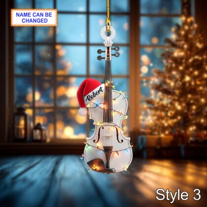 Musical Violin acrylic 2D flat Christmas ornament – custom name festive tree hanging acrylic holiday - Image 3