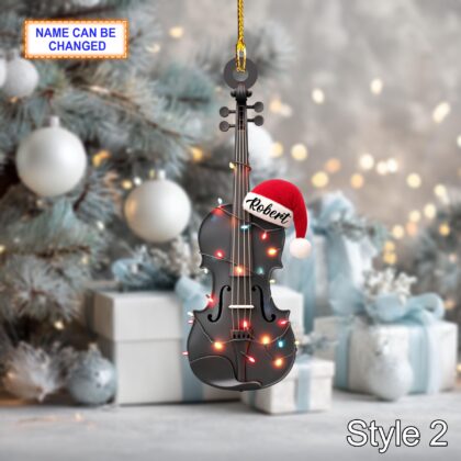 Musical Violin acrylic 2D flat Christmas ornament – custom name festive tree hanging acrylic holiday - Image 2