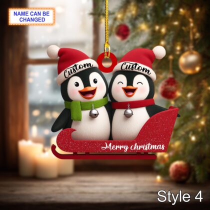 Personalized Penguin Couple Christmas Ornament – Cute Holiday Tree Hanging Decoration - Image 6