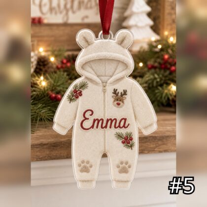 Personalized Baby Bear Snowsuit Acrylic Ornament – Custom Name First Christmas Keepsake - Image 5